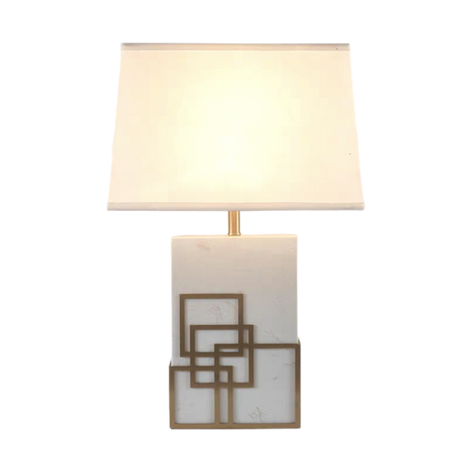 Prism Base Marble Lamp With Metal Support And Shade  40X34 Cm