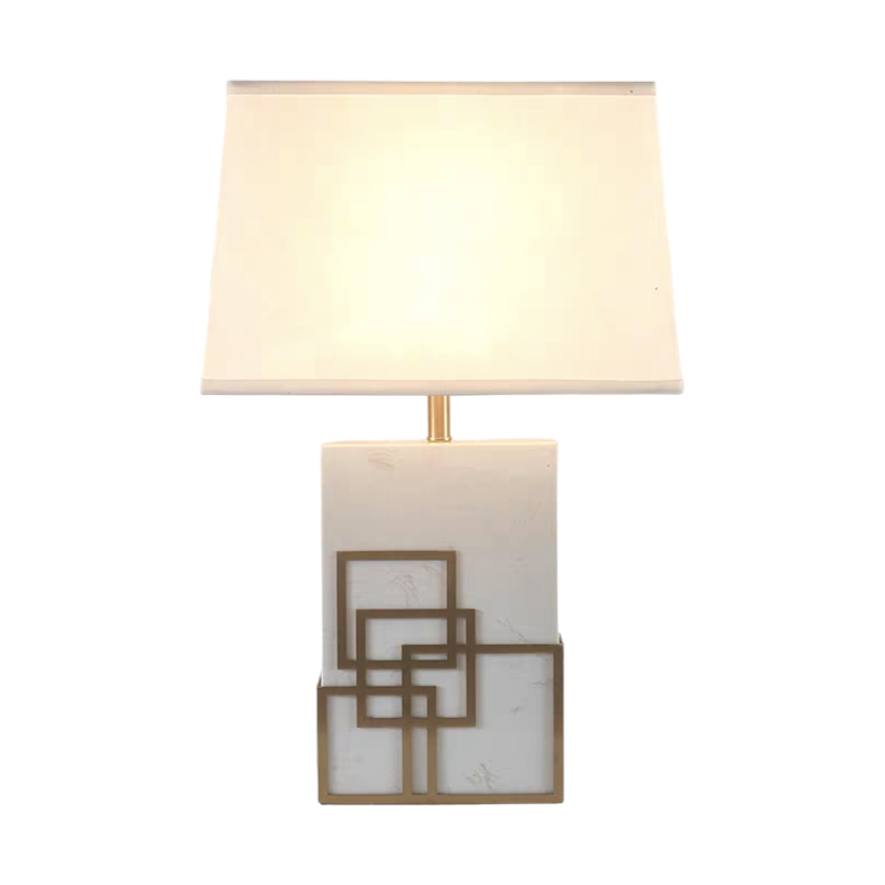 Prism Base Marble Lamp With Metal Support And Shade  40X34 Cm