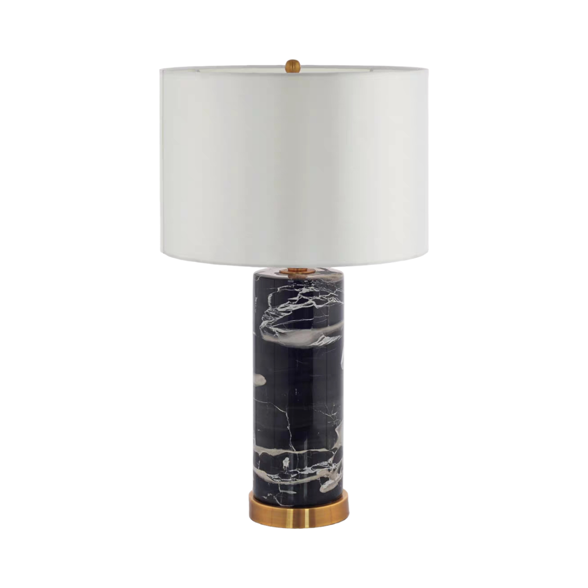 Cylindrical Base Marble Lamp With Metal Support And Shade  36X66 Cm