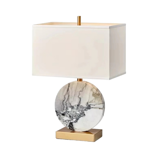 Circular Marble Lamp With Metal Base And Support With Shade  40X60 Cm