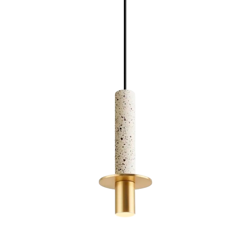 Terrazzo Snow Marble Cylindric Hanging Lamp With Metal Base And Support
