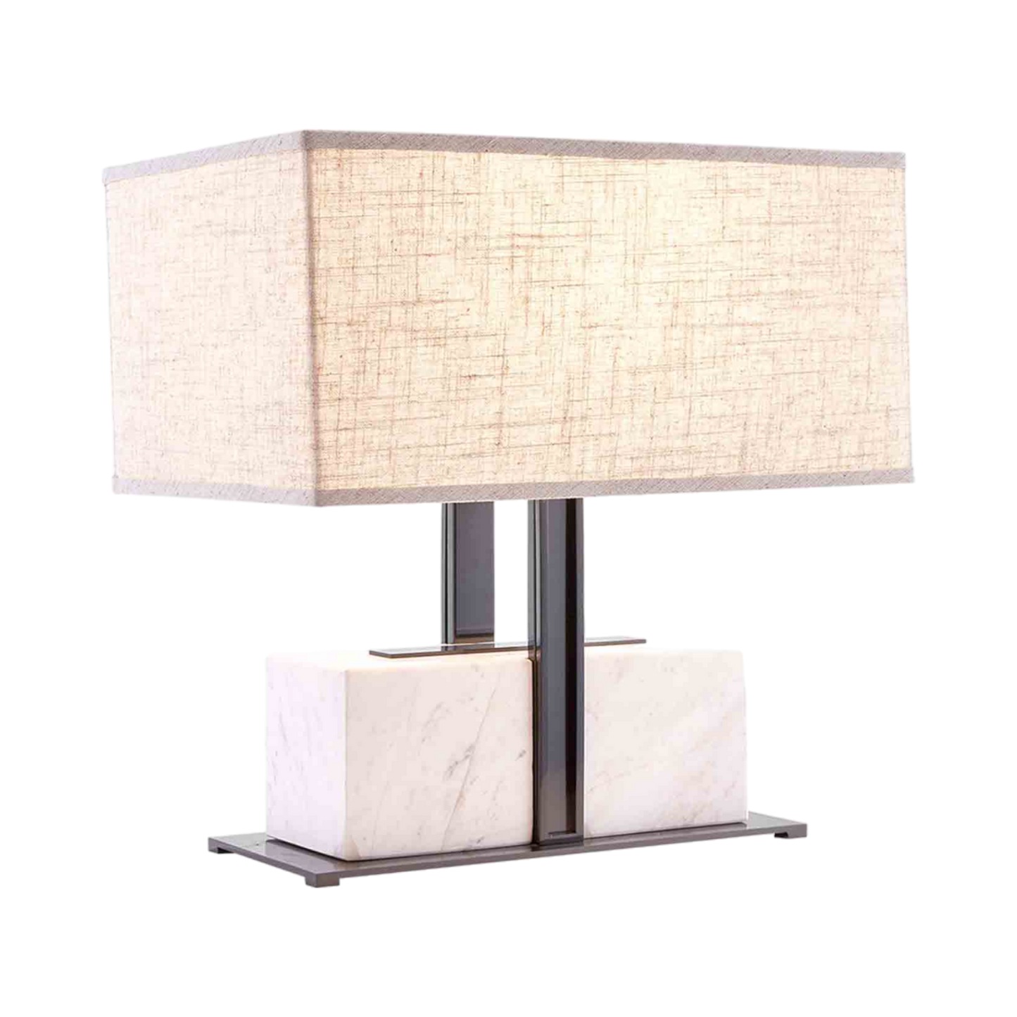 Rectangular Marble Lamp With Stainless Steel Base And Support With Shade  28X40X42