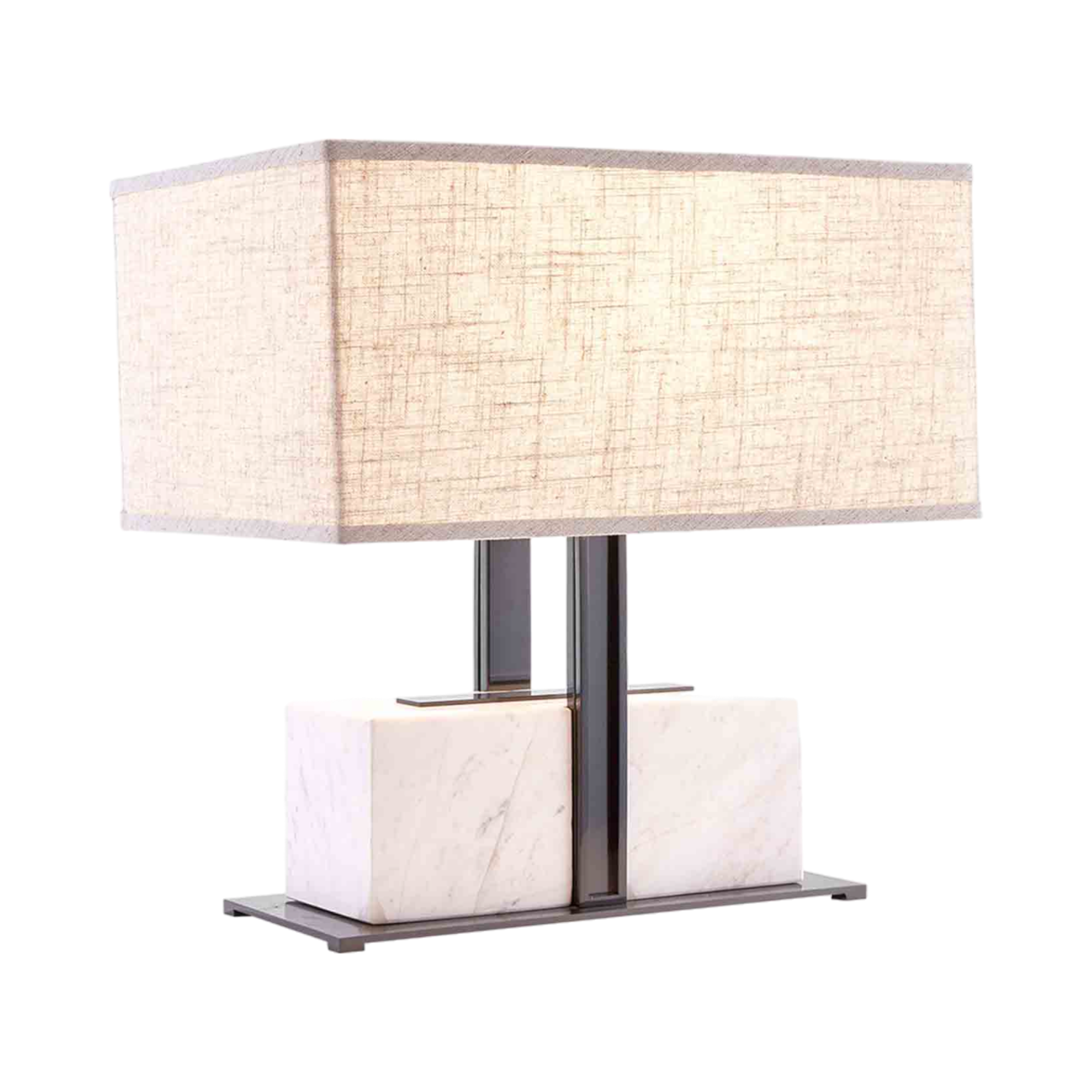 Rectangular Marble Lamp With Stainless Steel Base And Support With Shade  28X40X42