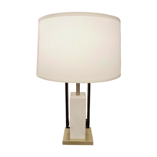 Prism Marble Lamp With Stainless Steel Base And Metal Support With Shade  35X55 Cm