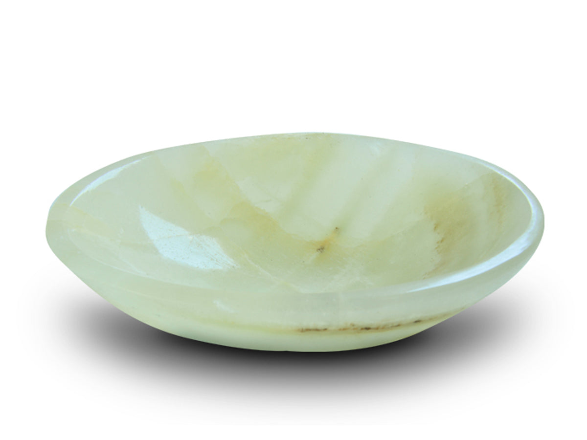 Polished green onyx pistachio soap dish 14 cm tall