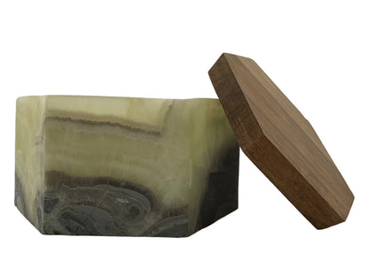 Green Onyx Hexagonal Jewelry Box W/Wood Lid 14X14X7 Cm