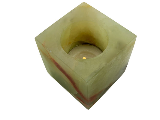Green Onyx Square Candle Holder 6X6X6 Cm