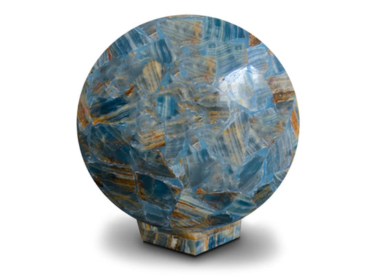 Polished blue onyx sphere lamp marquetry 30 cm tall