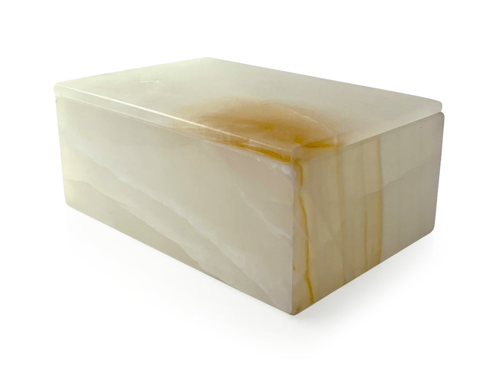White onyx prism jewelry box 8 cm tall
