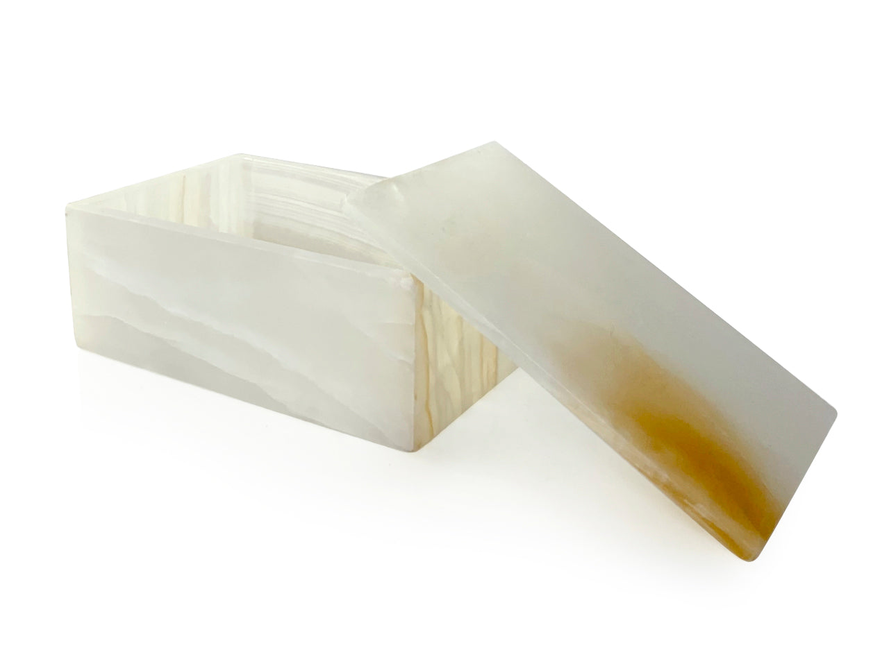 White onyx prism jewelry box 8 cm tall
