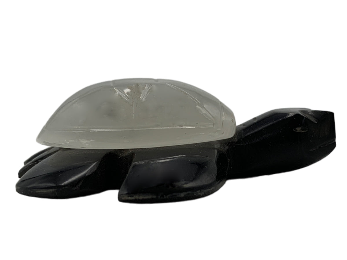 Black Onyx Sea Turtle W/ White Onyx Shell Polished 7X6X2 Cm
