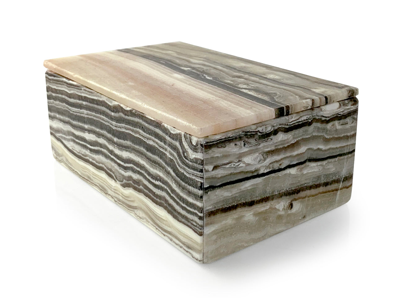 Black Onyx Jewelry Box w/ Zebra Onyx Lid (20x13x8.5cm)