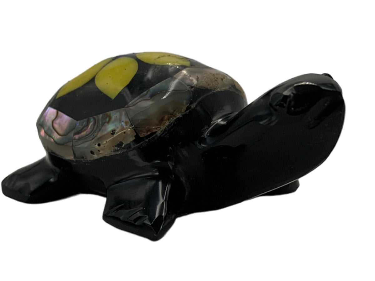Black Obsidian Turtle W/Various Stones Incrustations