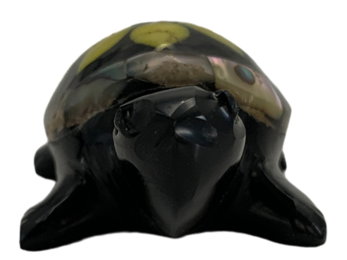 Black Obsidian Turtle W/Various Stones Incrustations
