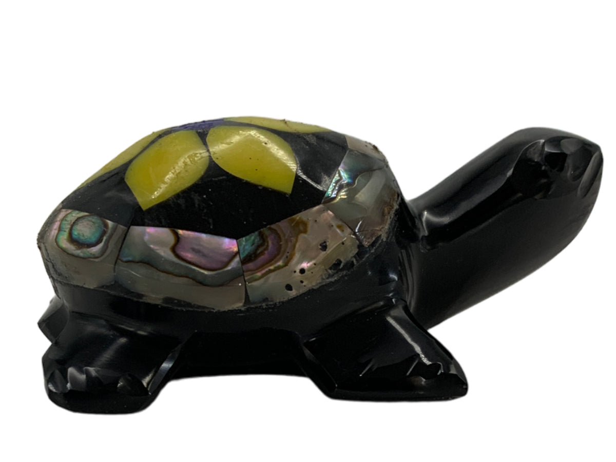 Black Obsidian Turtle W/Various Stones Incrustations Polished 5.5X3.5X2 Cm