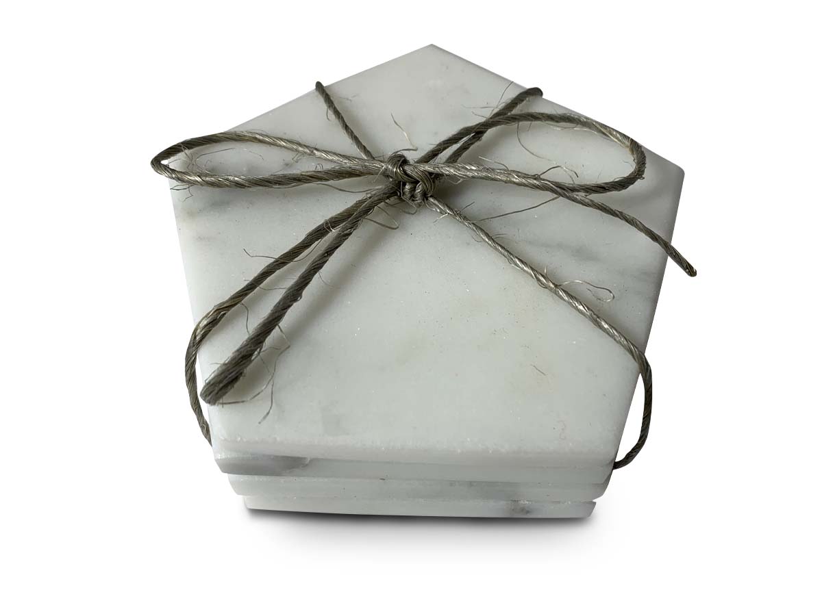 White Calcatta Marble Pentagon Coast Set