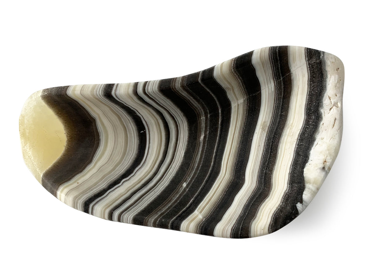 Polished Zebra onyx snack bowl free shape 18-22 cm long X 4-6 cm tall