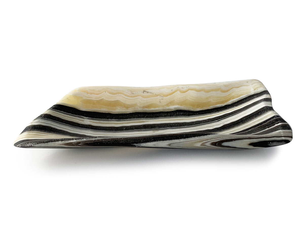 Polished Zebra onyx snack bowl free shape: 13-17 cm long X 4-6 cm tall