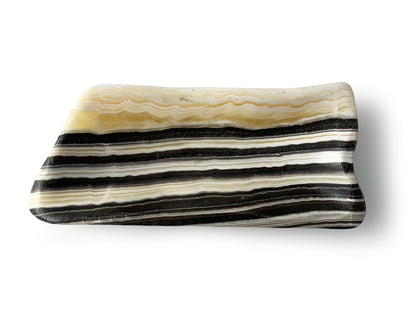 Polished Zebra onyx snack bowl free shape: 13-17 cm long X 4-6 cm tall