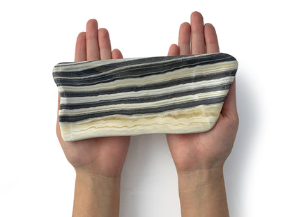 Polished Zebra onyx snack bowl free shape: 13-17 cm long X 4-6 cm tall