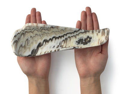 Polished Zebra onyx snack bowl free shape 18-22 cm long X 7-9 cm tall