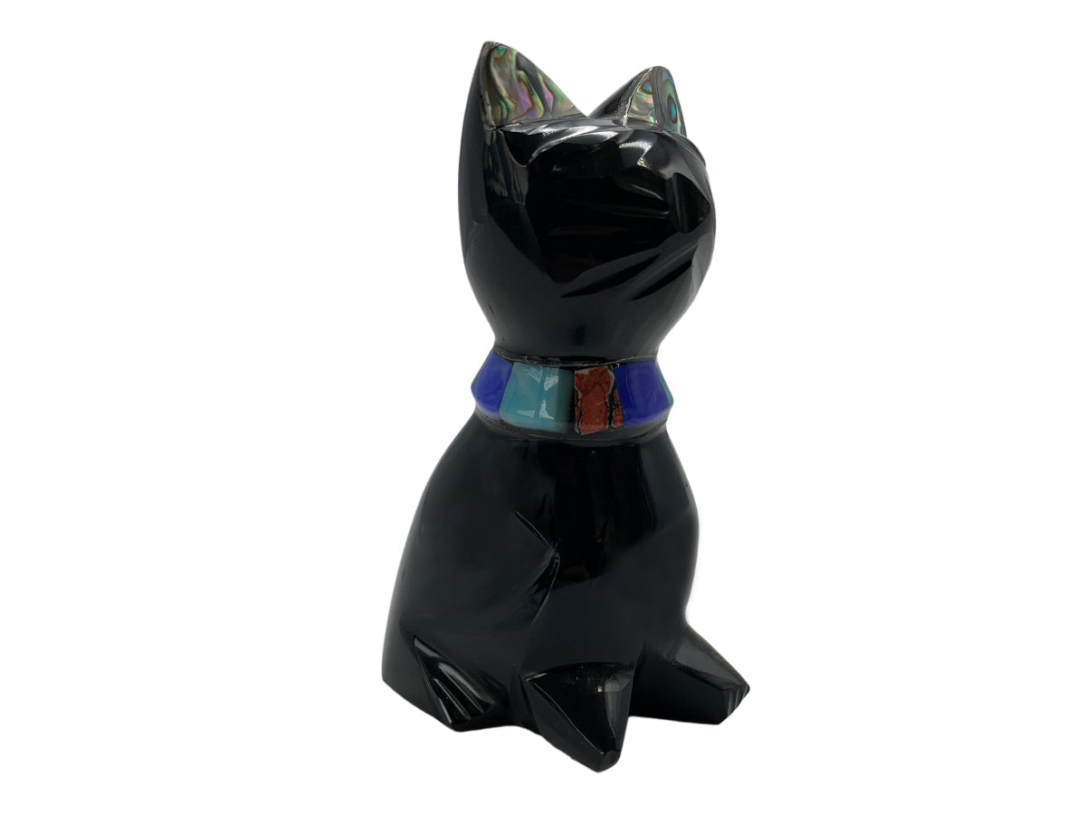 Black Obsidian Cat W/Various Necklace Polished 5X3.5X8.5 Cm