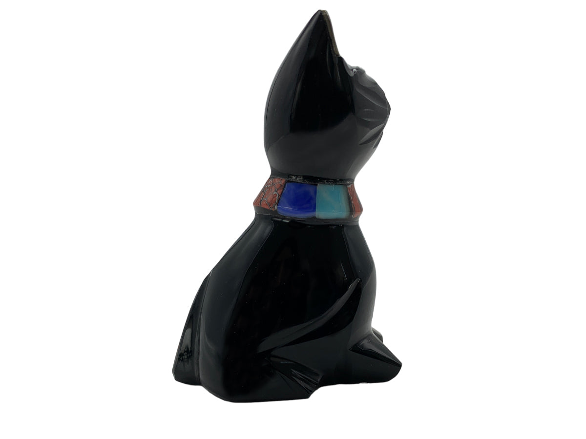 Black Obsidian Cat W/Various Necklace Polished 5X3.5X8.5 Cm