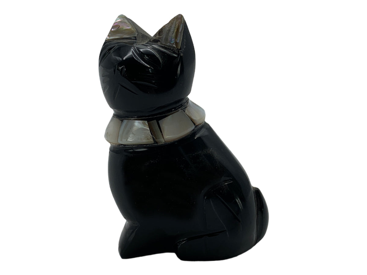 Black Obsidian Cat W/Various Necklace Polished 3.5X2.5X5.5 Cm