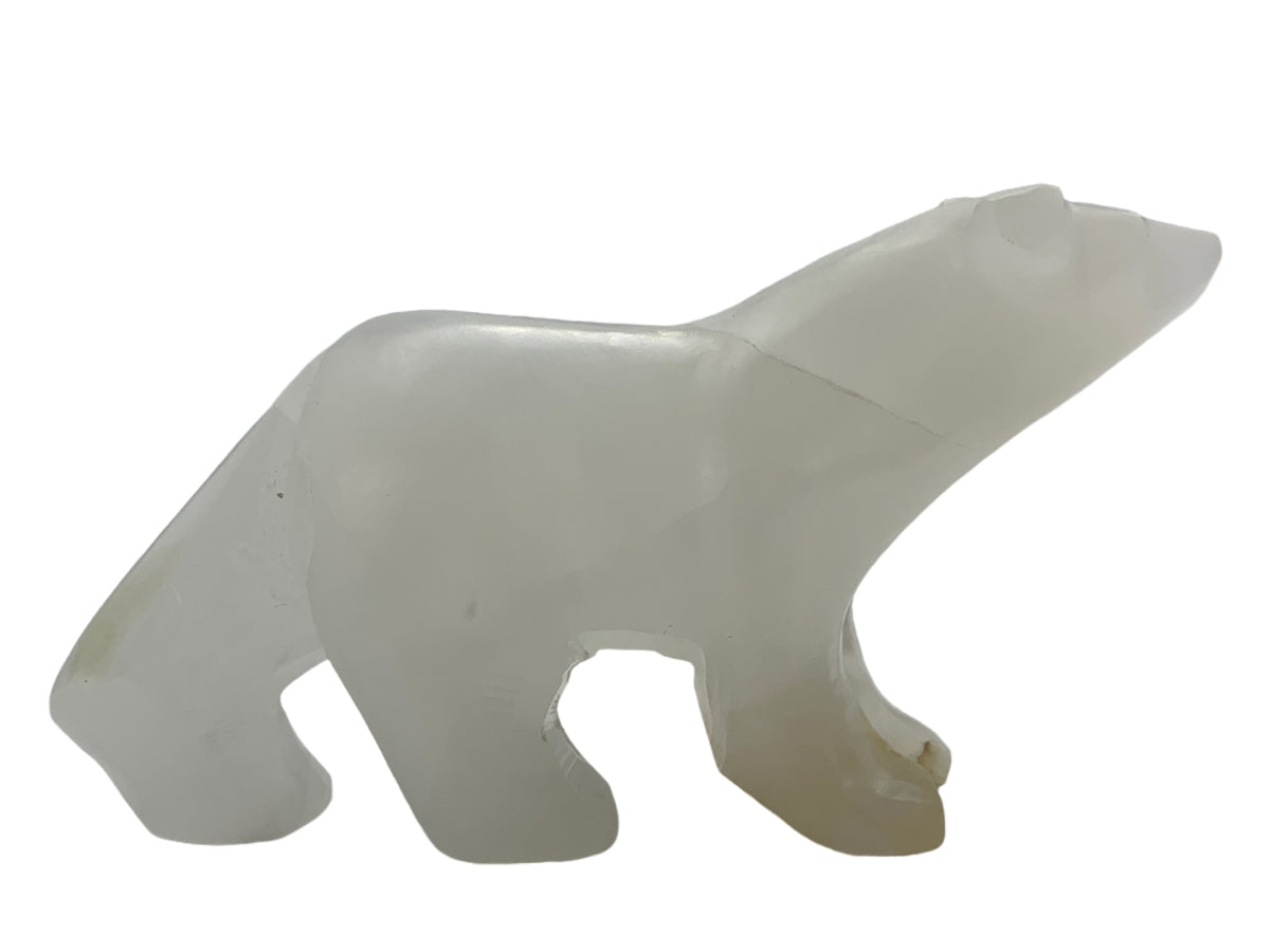 White Onyx Polar Bear Model 2 15X4.5X8 Cm