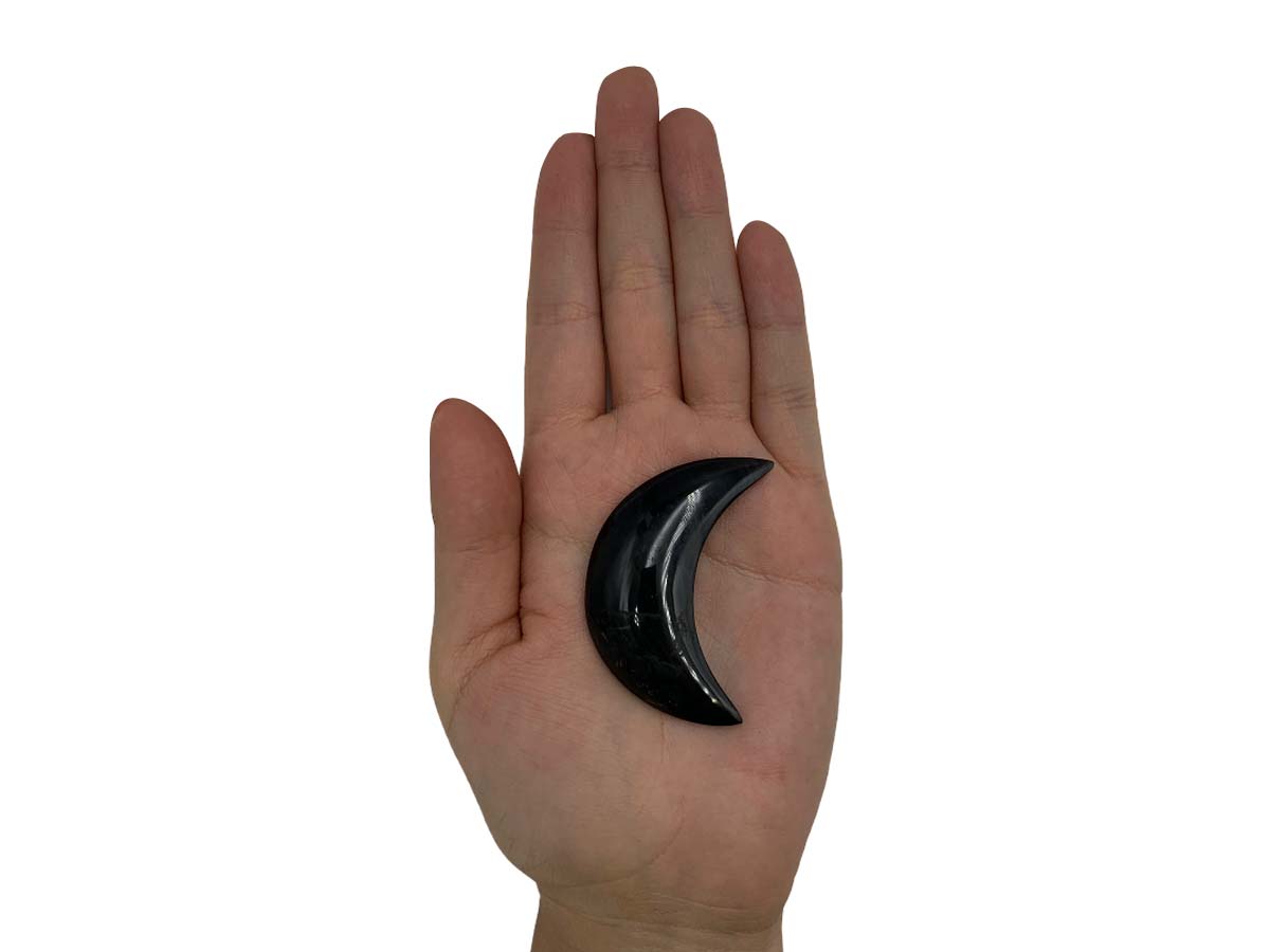 Black Obsidian Moon Mantle Huichol Polished 5.5 Cm