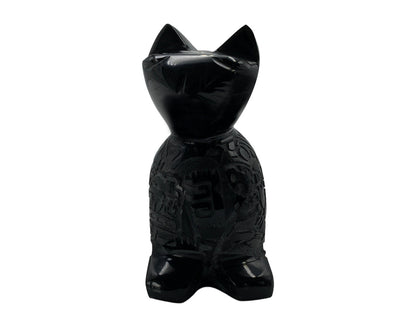 Black Obsidian Cat with engravings