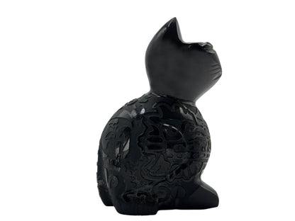 Black Obsidian Cat with engravings