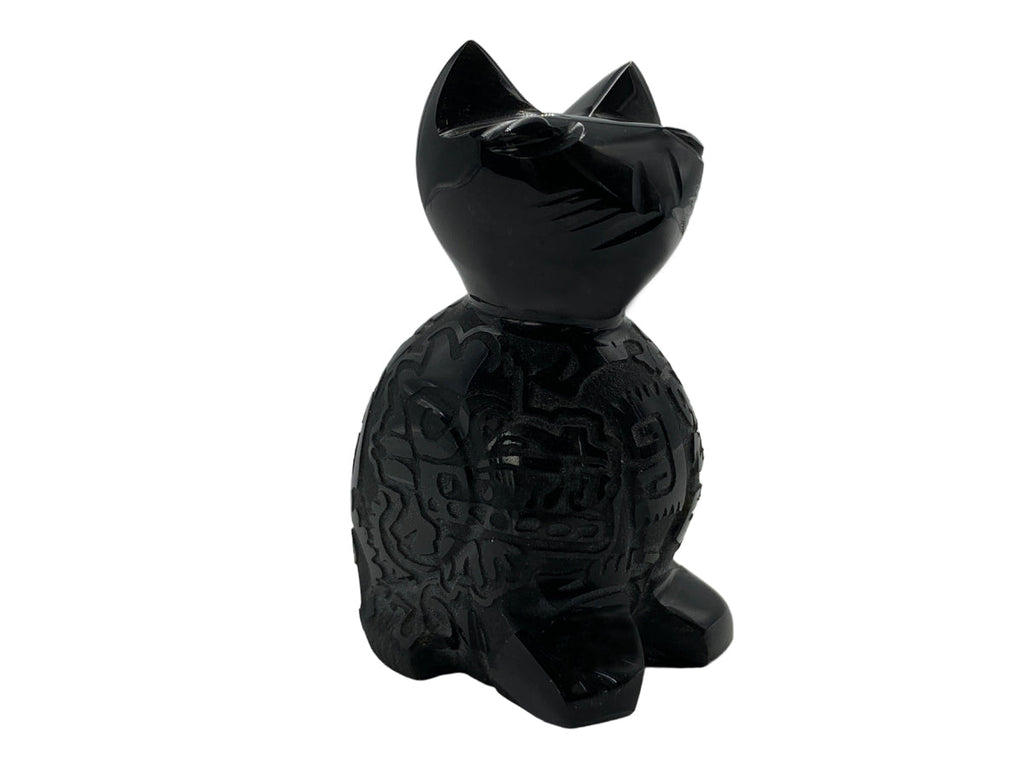 Black Obsidian Cat with engravings