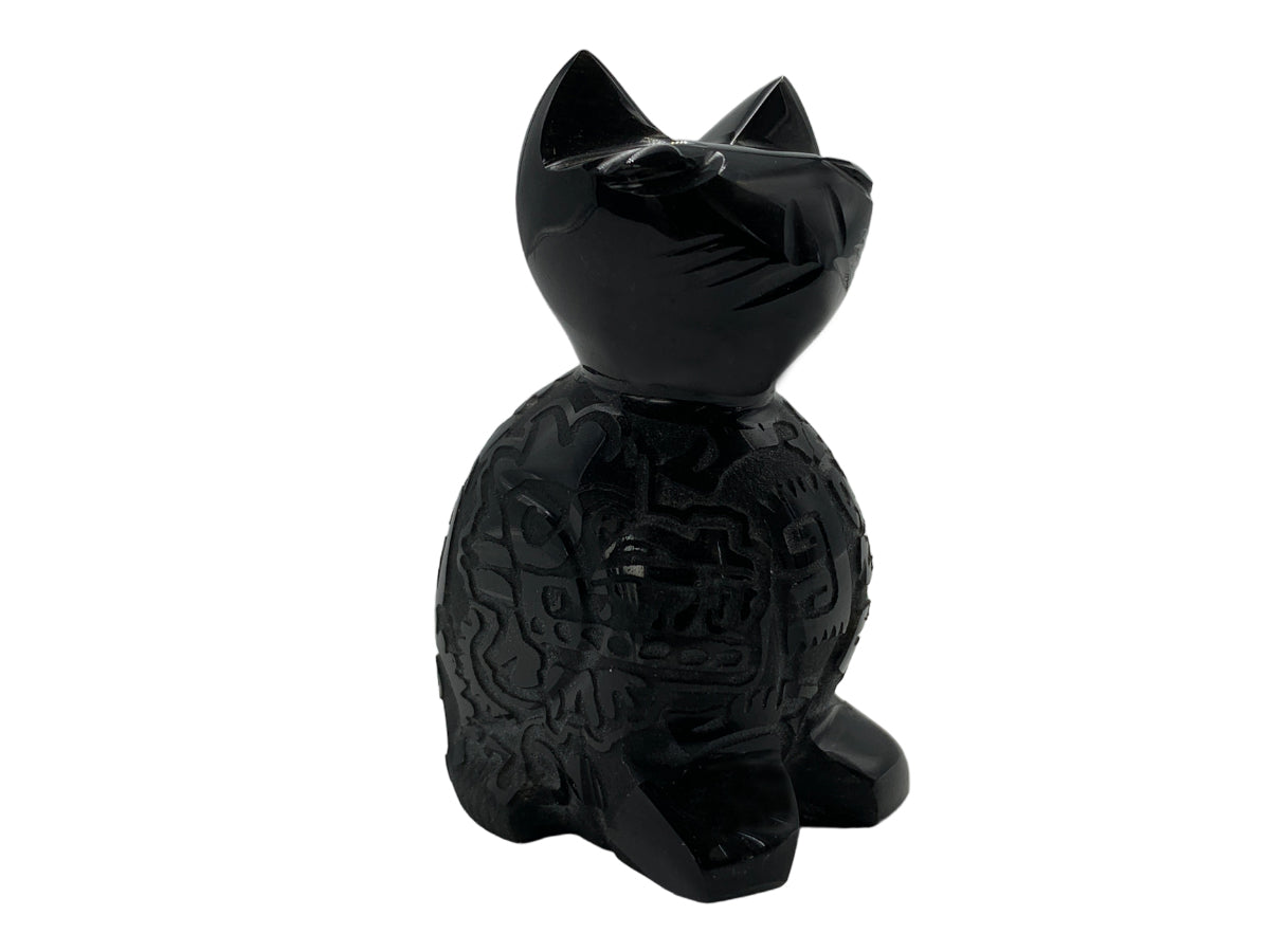 Black Obsidian Cat with engravings