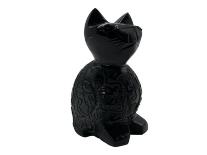 Black Obsidian Cat with engravings