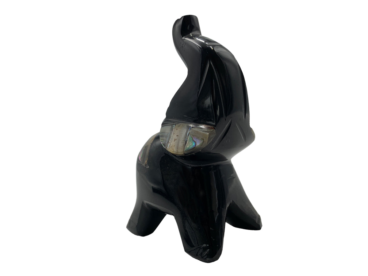 Black Obsidian Elephant W/Various Stones Incrustations Polished 5.5X4X9 Cm