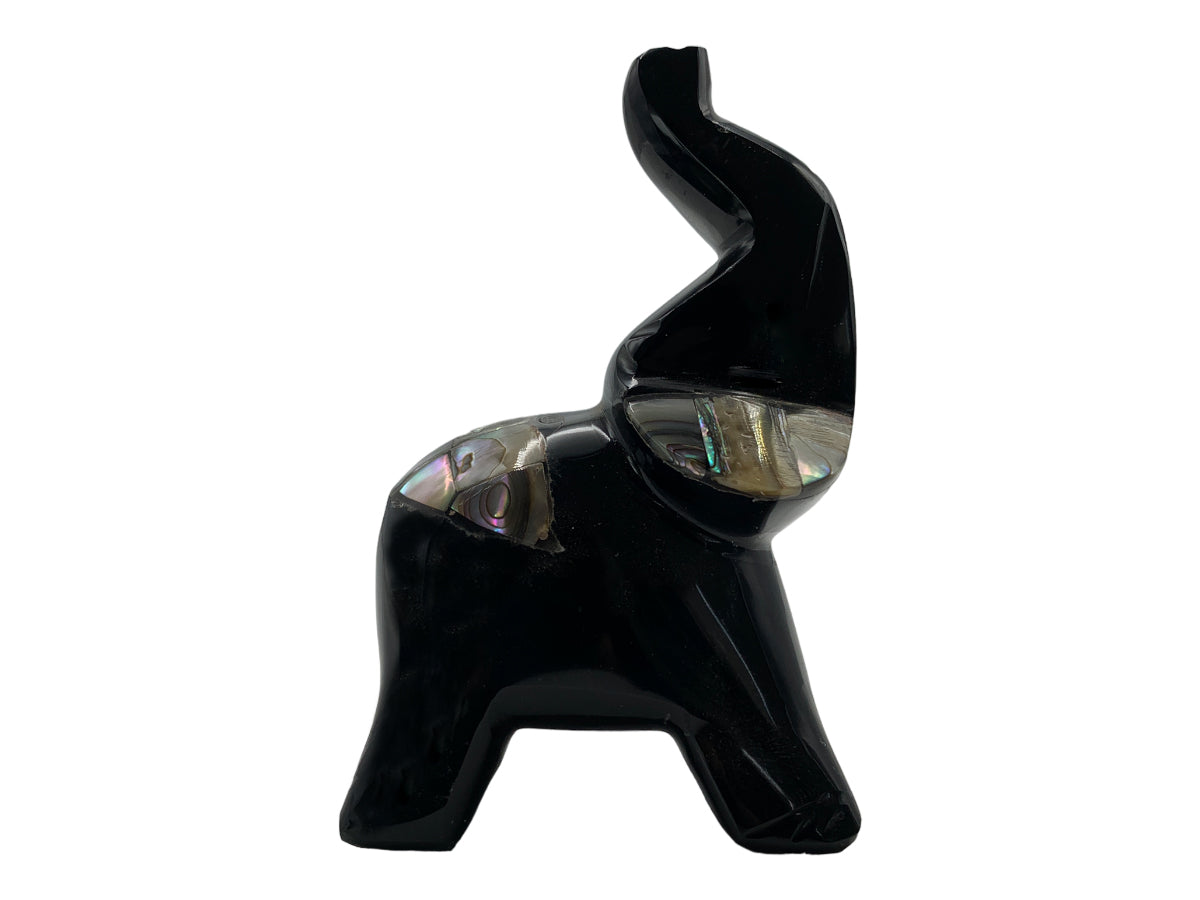 Black Obsidian Elephant W/Various Stones Incrustations Polished 5.5X4X9 Cm