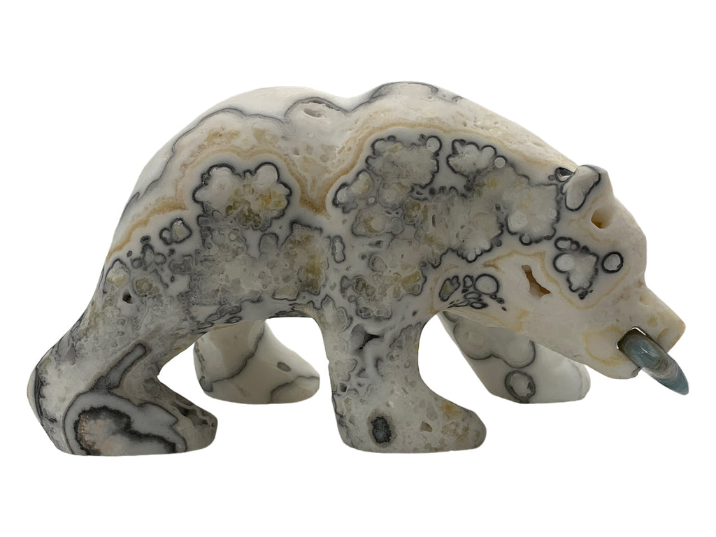 Zebra Calcite Grizzly Bear W/ Blue Onix Fish