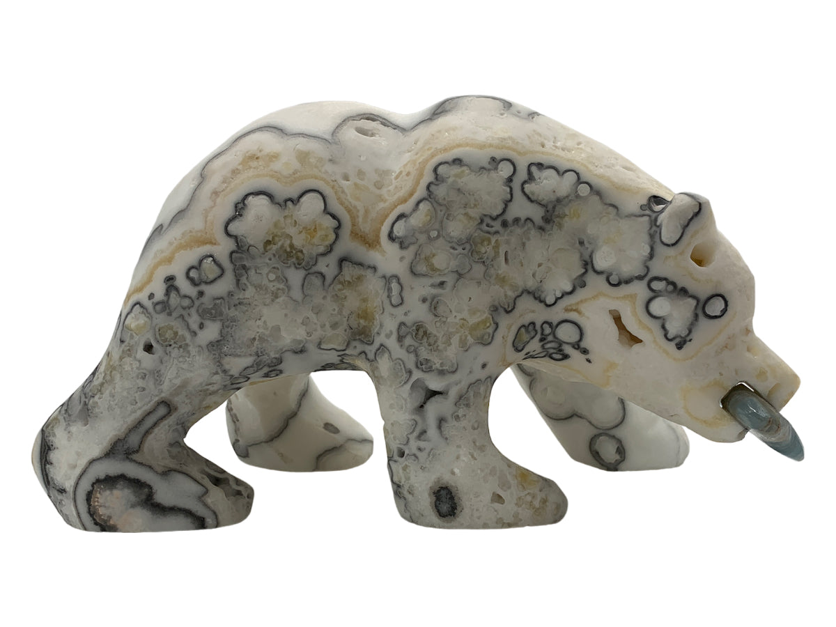 Zebra Calcite Grizzly Bear W/ Blue Onix Fish