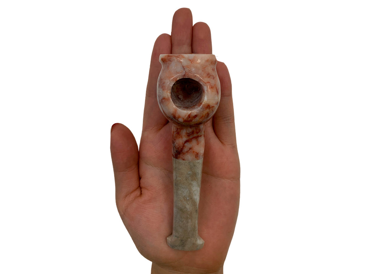 Rose Marble Pipe W/Gray Handle  12X3.5X4 Cm
