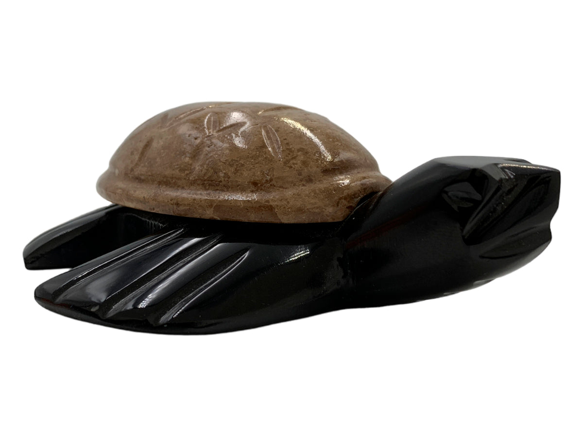 Black Onyx Sea Turtle W/ Brown Onyx Shell  11X11X4 Cm