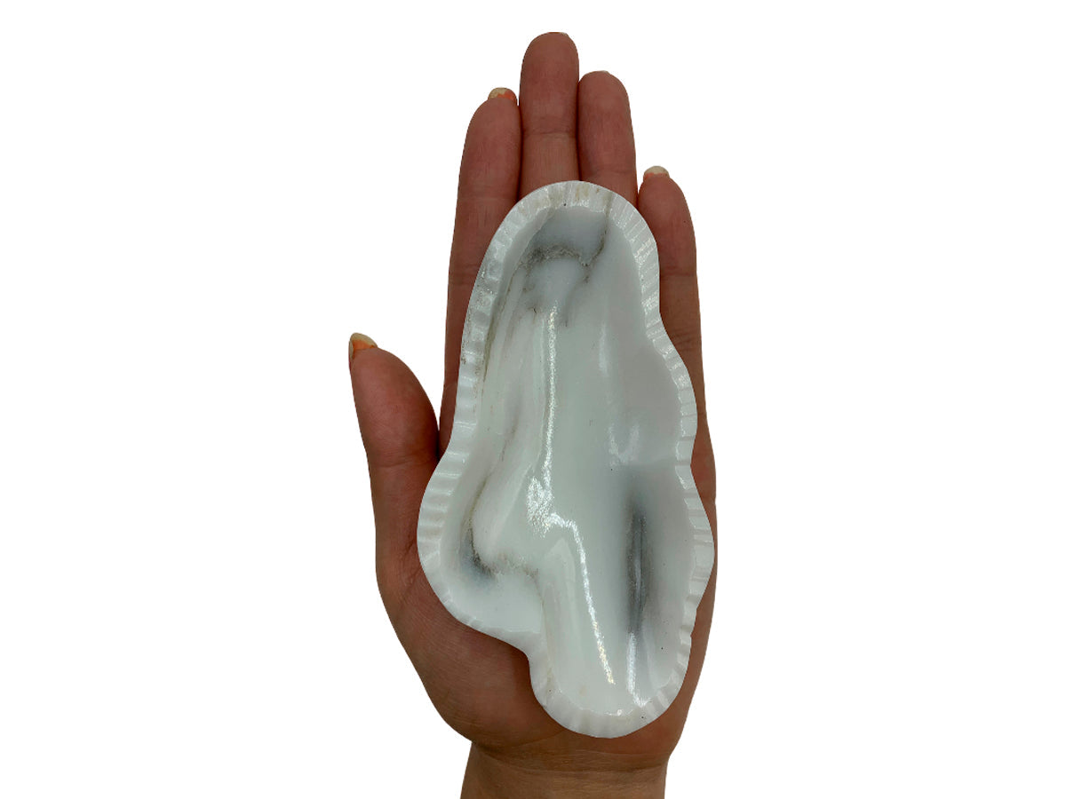 White Marble Calacate Onyx Irregular Snack Bowl  9X12X5 Cm