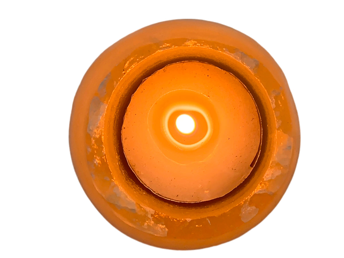 Orange Calcite Oval Candle Holder Rustic Edge 6X6X7 Cm
