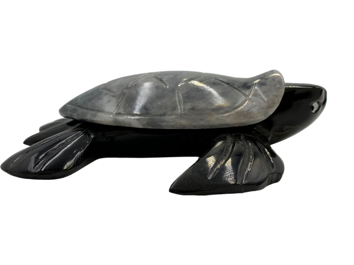 Black Marble Sea Turtle W/ Various Colors Onyx Shell  15X14X4 Cm