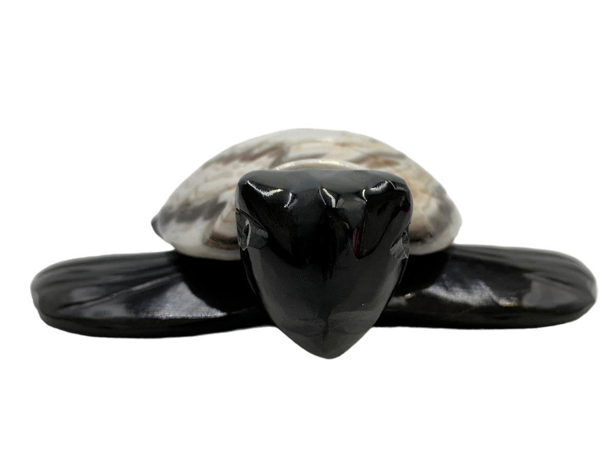 Black Marble Sea Turtle W/ Zebra Onyx Shell  15X14X4 Cm