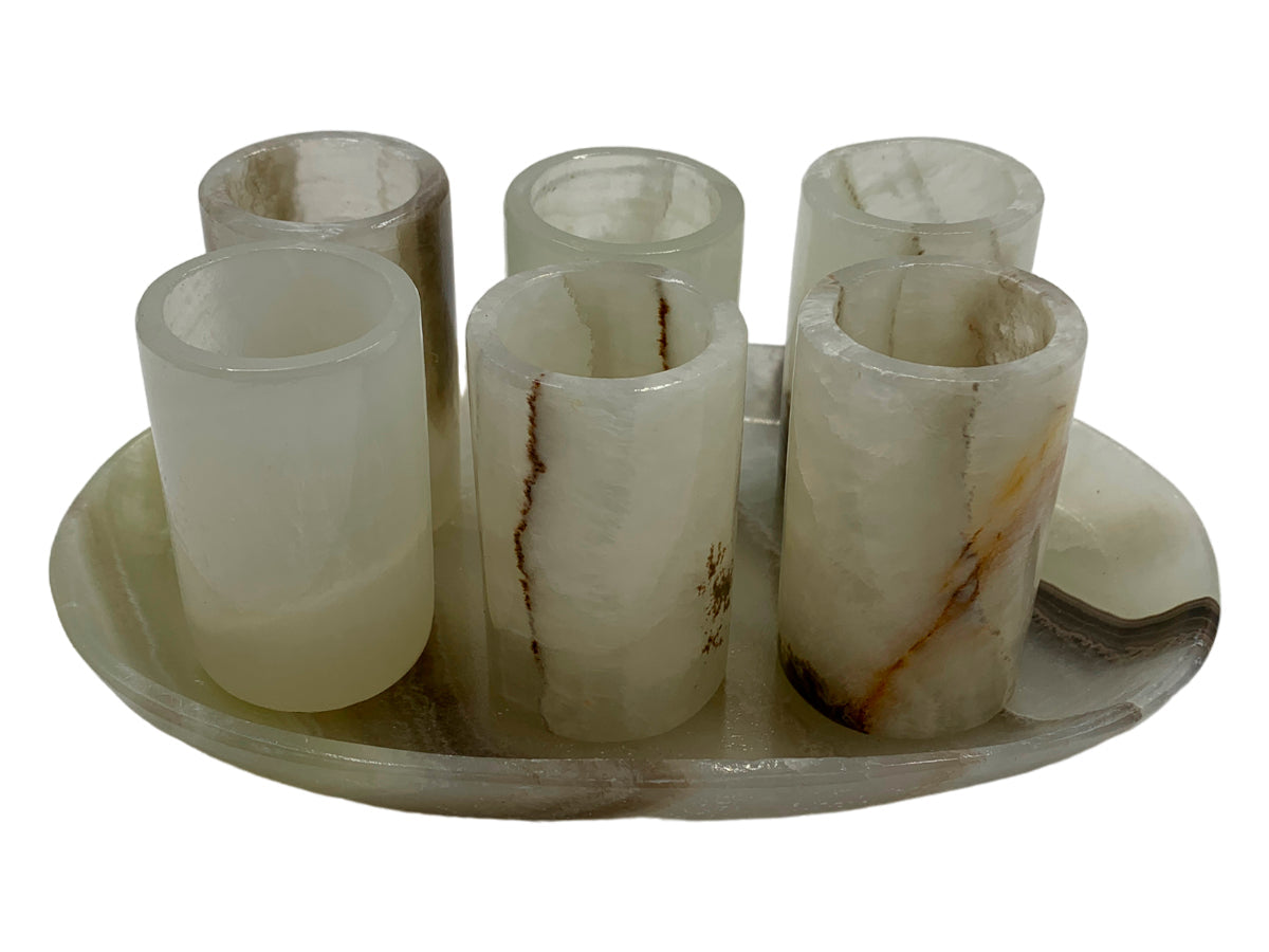 Various Colors Onyx Shot Glass  7 Pieces Set Tray & Glasses