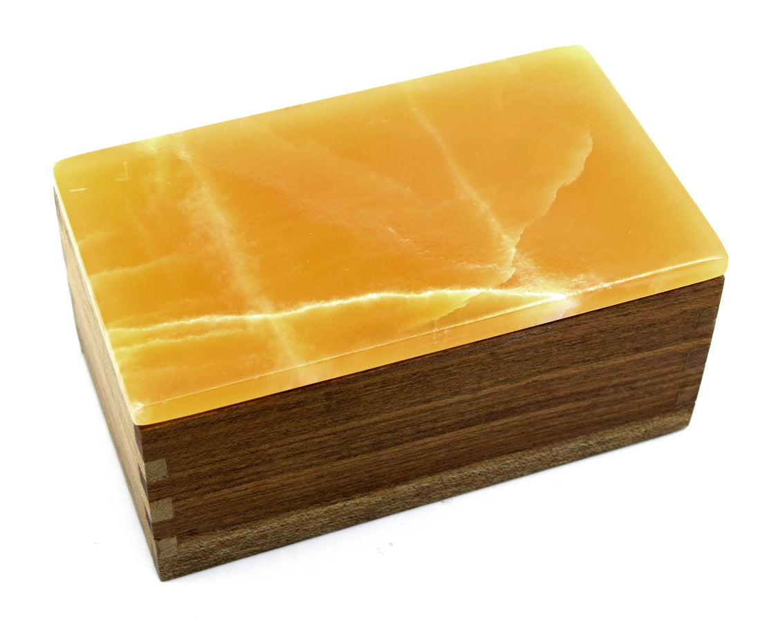 Orange calcite jewelry box 5 cm tall