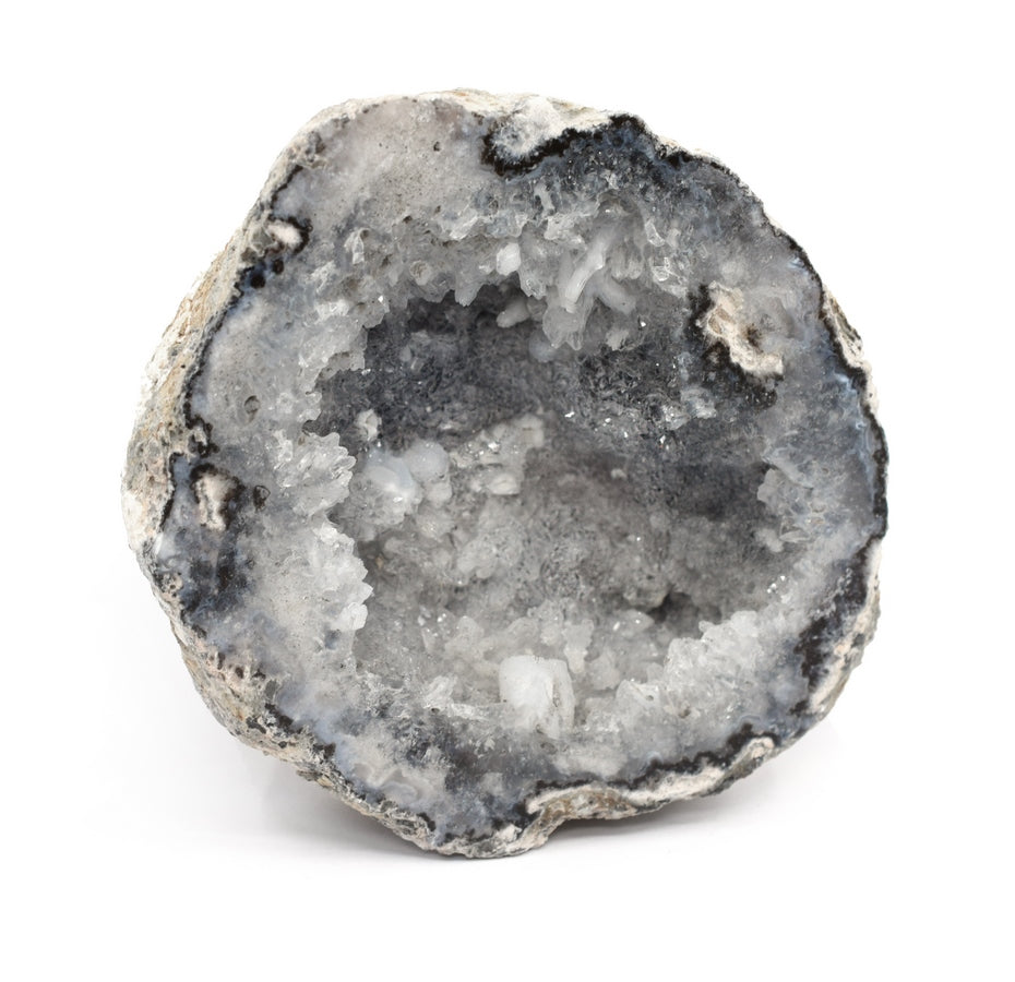 White cracked half quartz geode