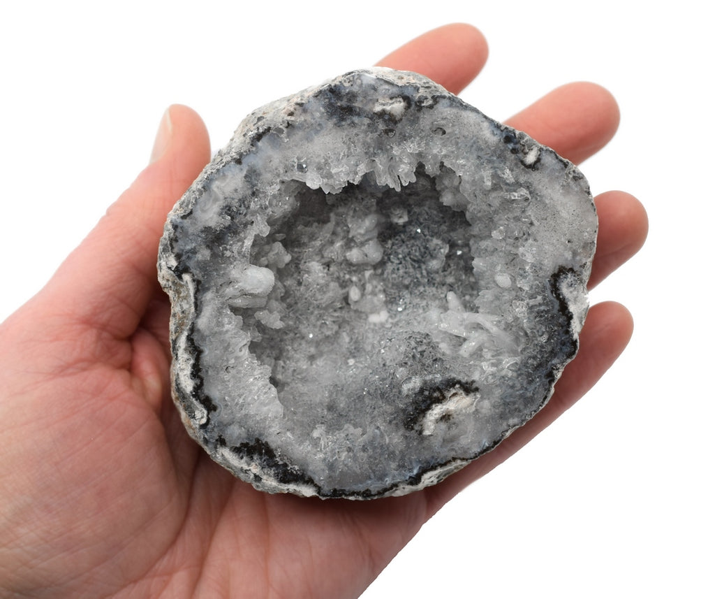 White cracked half quartz geode