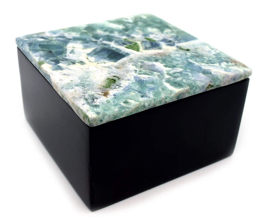 Black Onyx  w/ Fluroite Lid Jewelry box 9 cm tall